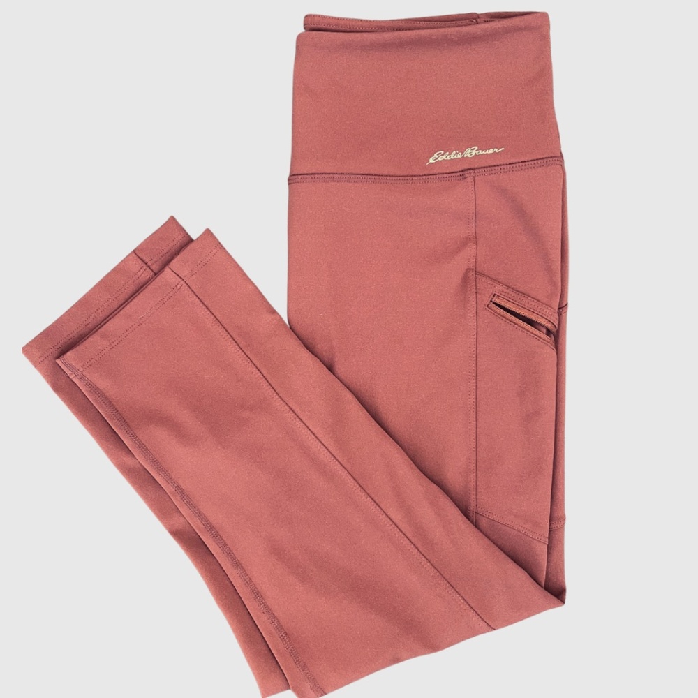 Eddie Bauer Ankle Leggings Women's Medium Burnt Orange Zipper Media Pocket 7/8